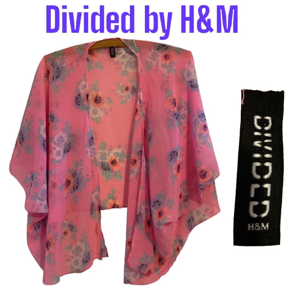 EUC H&M Sheer Beach CoverUp Shawl Wrap Poppy Flowers Pink Blue White Green Grey